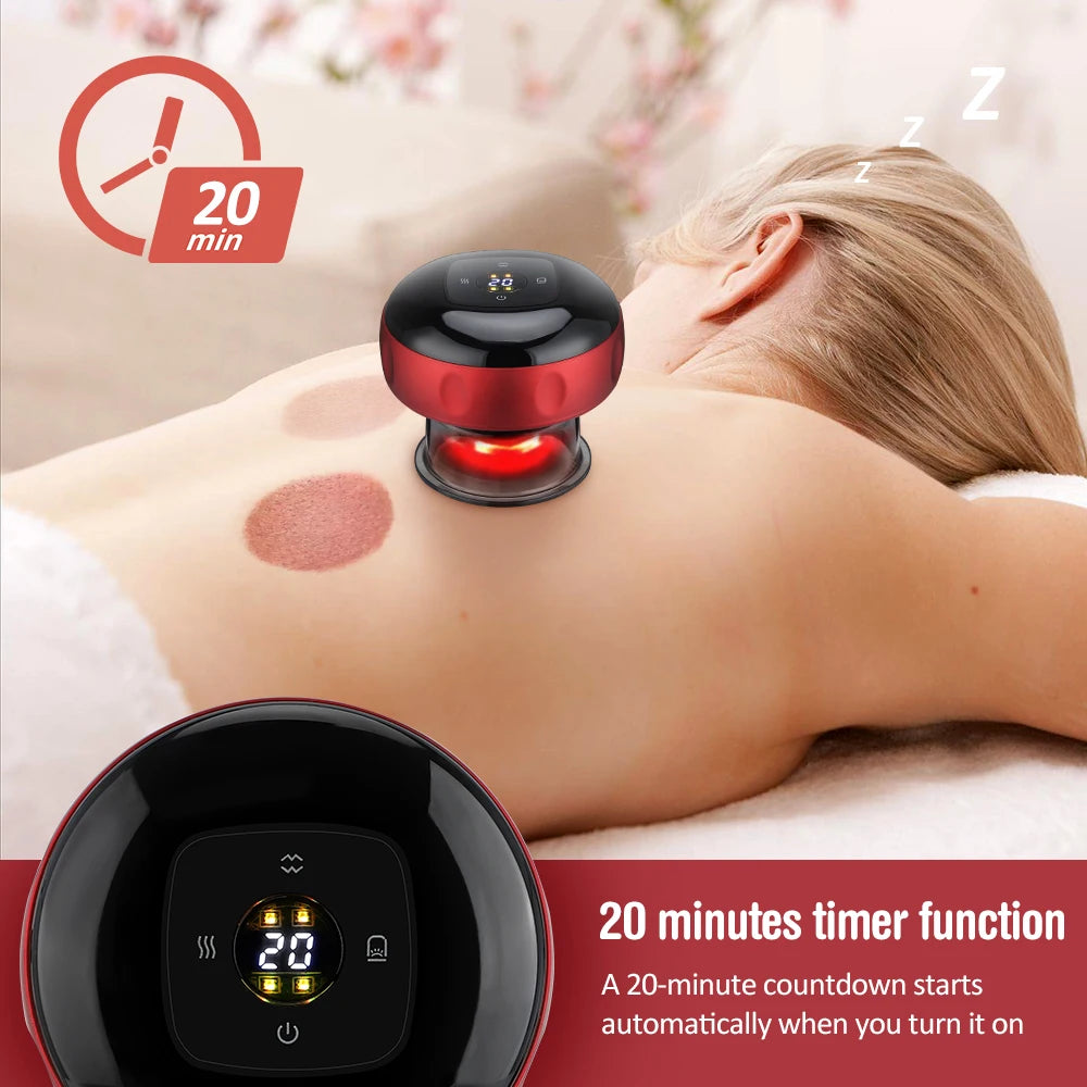 Massageador elétrico com ventosa a vácuo GuaSha 12 níveis, anticelulite, raspagem, calor infravermelho, terapia de massagem emagrecedora