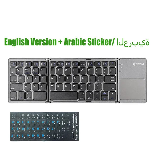 Teclado sem fio dobrável portátil, teclado touchpad dobrável recarregável russo para iOS, Android e Windows com suporte para Bluetooth