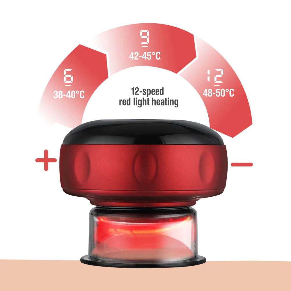 Massageador elétrico com ventosa a vácuo GuaSha 12 níveis, anticelulite, raspagem, calor infravermelho, terapia de massagem emagrecedora