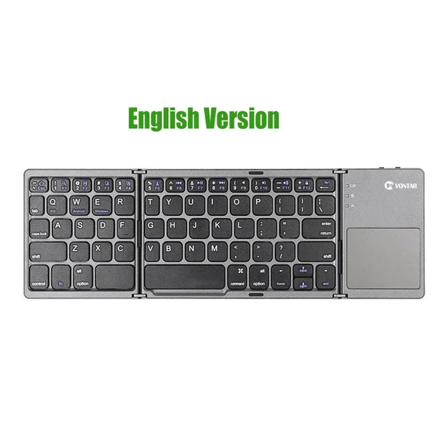 Teclado sem fio dobrável portátil, teclado touchpad dobrável recarregável russo para iOS, Android e Windows com suporte para Bluetooth