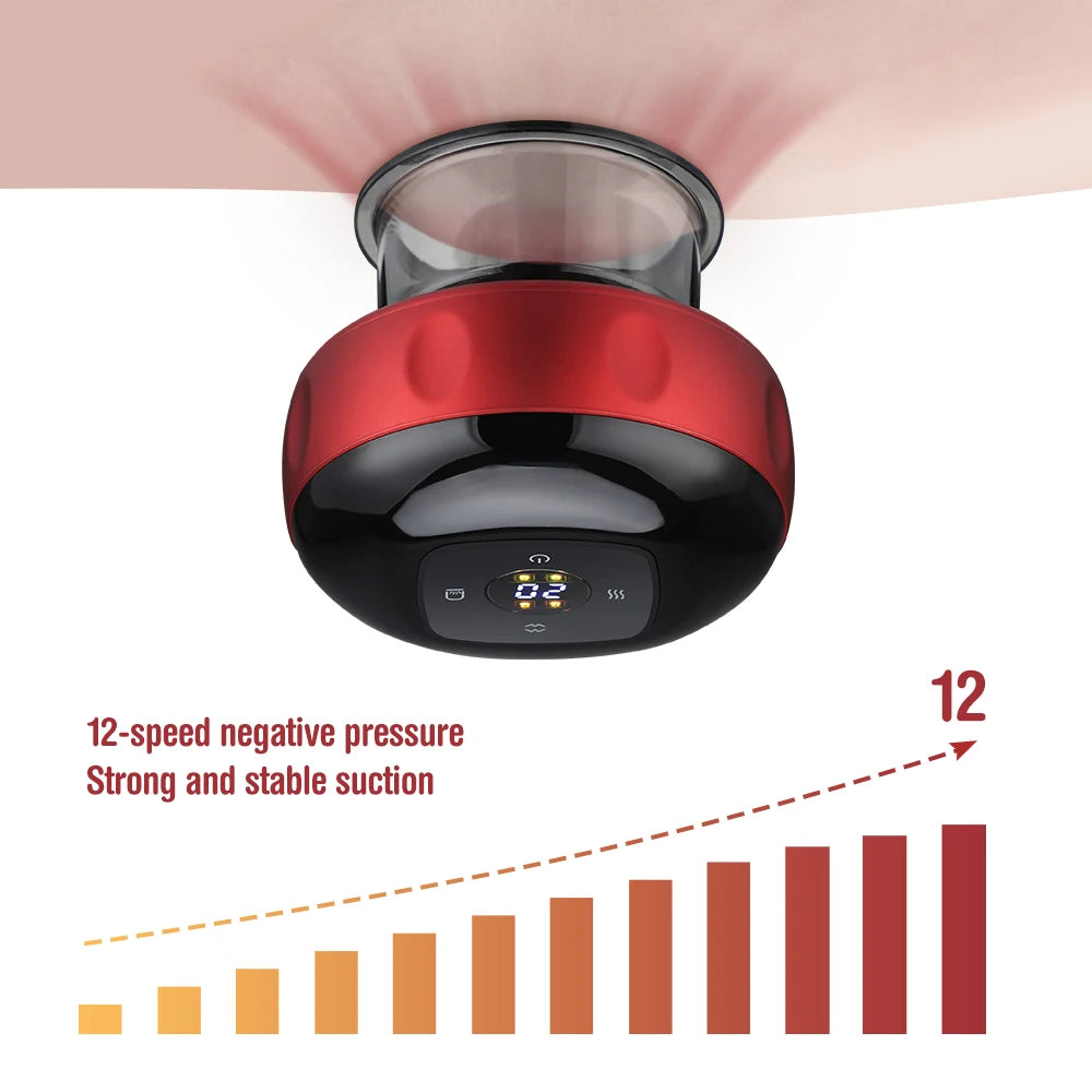 Massageador elétrico com ventosa a vácuo GuaSha 12 níveis, anticelulite, raspagem, calor infravermelho, terapia de massagem emagrecedora