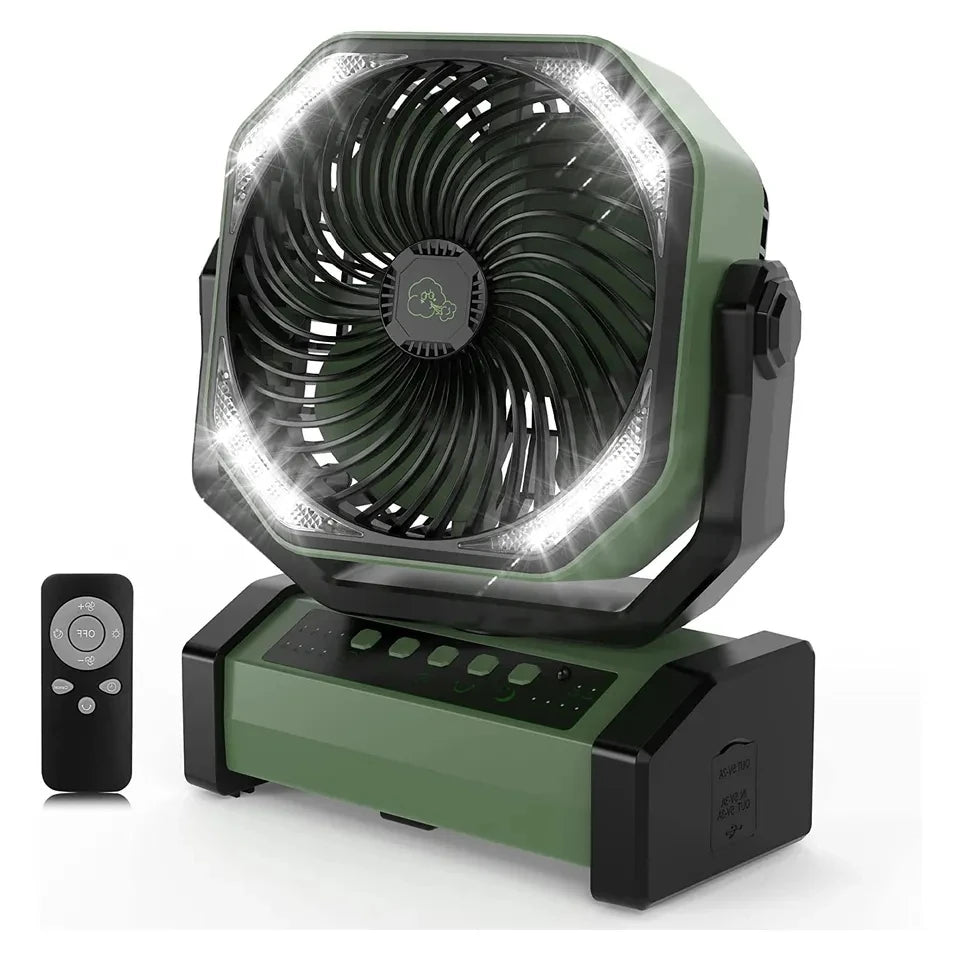 Ventilador de acampamento circulador de ar 20000mAh com luz, oscilador automático, ventilador sem fio, recarregável