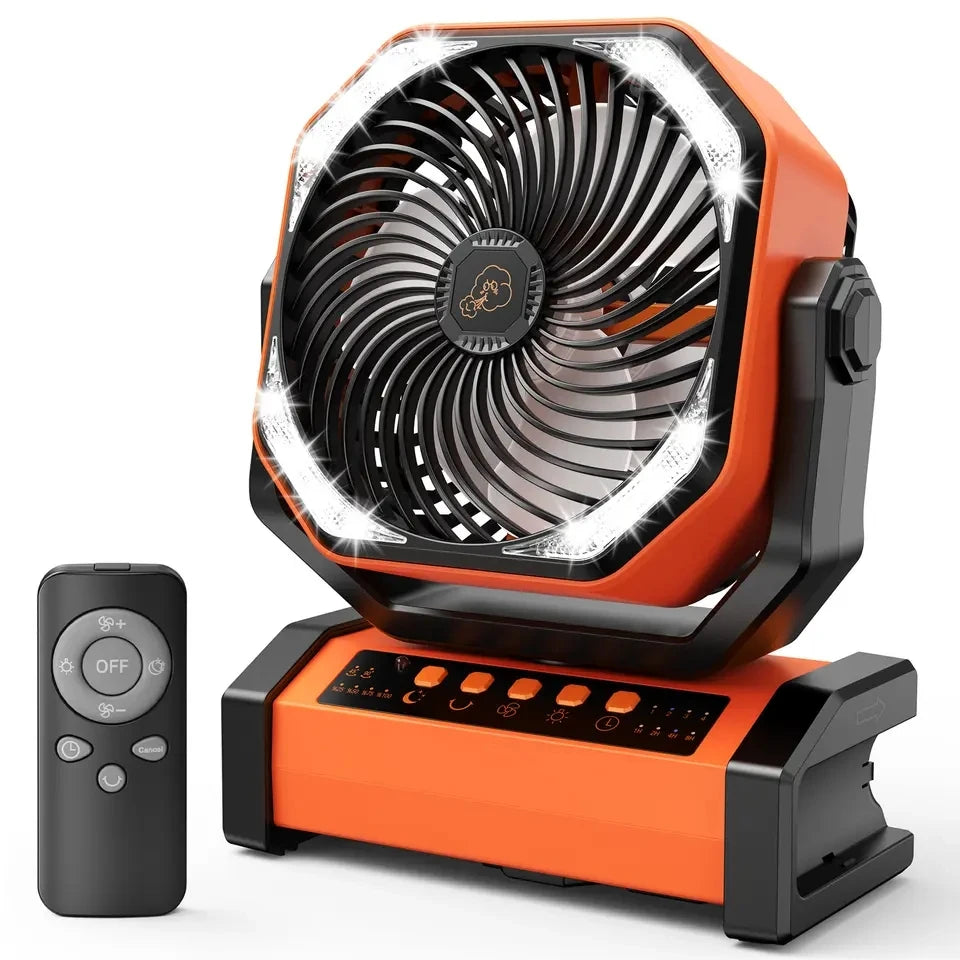 Ventilador de acampamento circulador de ar 20000mAh com luz, oscilador automático, ventilador sem fio, recarregável
