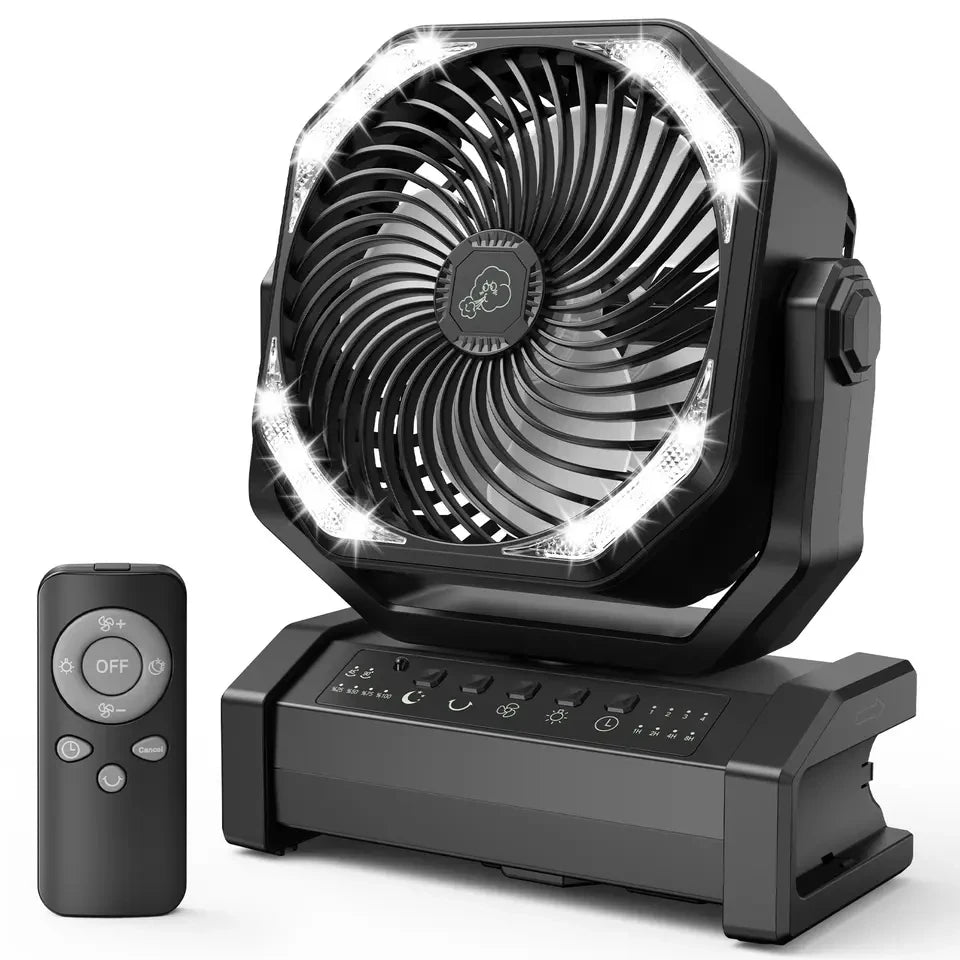 Ventilador de acampamento circulador de ar 20000mAh com luz, oscilador automático, ventilador sem fio, recarregável