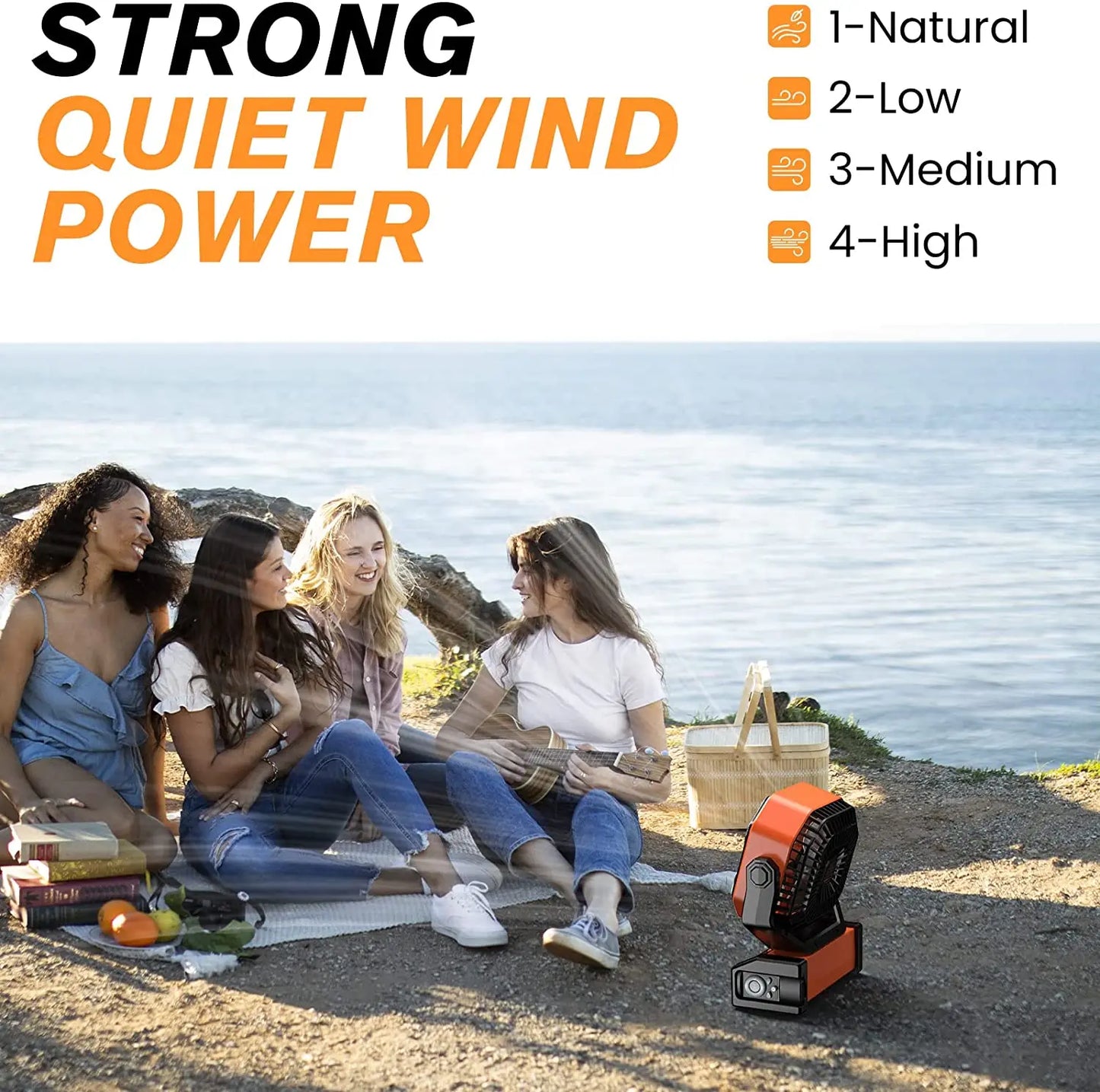 Ventilador de acampamento circulador de ar 20000mAh com luz, oscilador automático, ventilador sem fio, recarregável