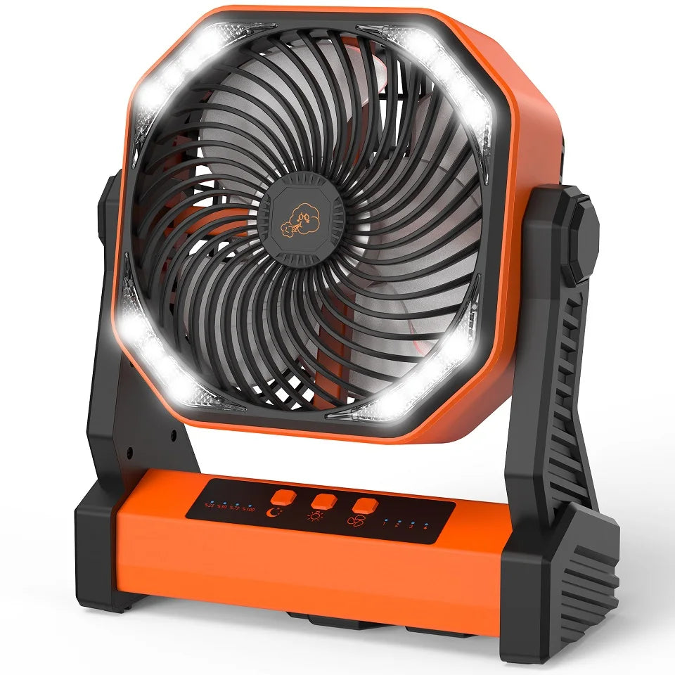 Ventilador de acampamento circulador de ar 20000mAh com luz, oscilador automático, ventilador sem fio, recarregável