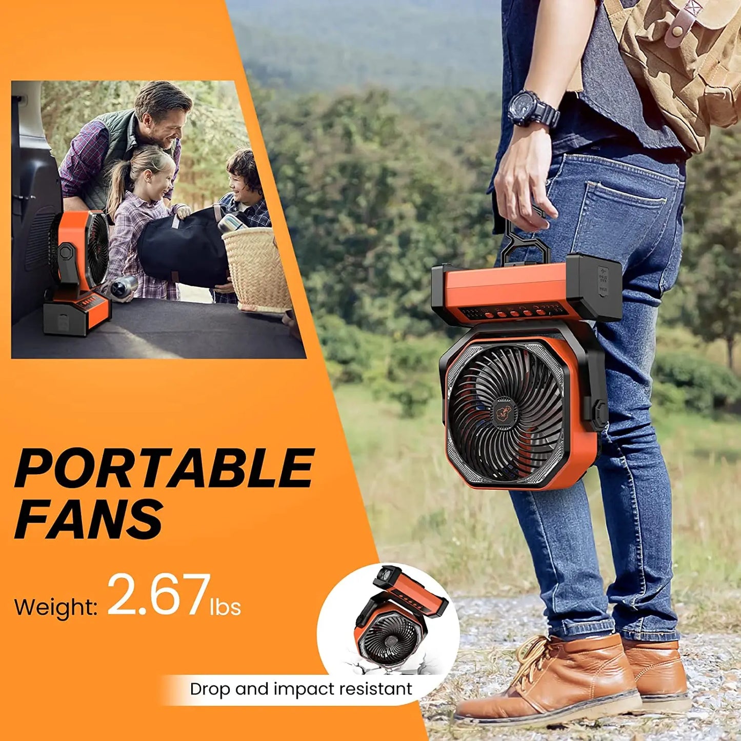 Ventilador de acampamento circulador de ar 20000mAh com luz, oscilador automático, ventilador sem fio, recarregável