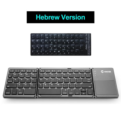 Teclado sem fio dobrável portátil, teclado touchpad dobrável recarregável russo para iOS, Android e Windows com suporte para Bluetooth
