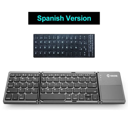 Teclado sem fio dobrável portátil, teclado touchpad dobrável recarregável russo para iOS, Android e Windows com suporte para Bluetooth