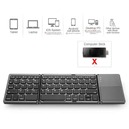 Teclado sem fio dobrável portátil, teclado touchpad dobrável recarregável russo para iOS, Android e Windows com suporte para Bluetooth