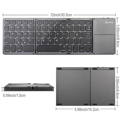 Teclado sem fio dobrável portátil, teclado touchpad dobrável recarregável russo para iOS, Android e Windows com suporte para Bluetooth
