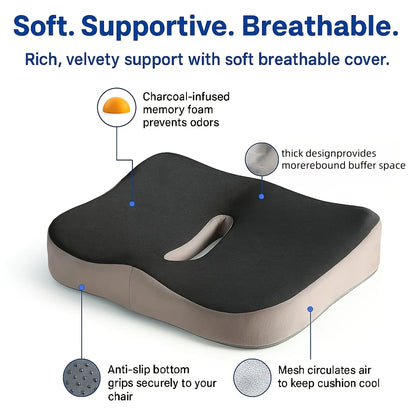 Assento com espuma viscoelástica, com almofada de pressão ergonômica com sulco central