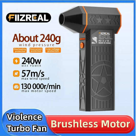 Ventilador turbo sem escova Fiizreal X50 de 240 W, portátil, de alta velocidade, recarregável, 8000 mAh, 57 m/s, Typhoon Wind, tipo C